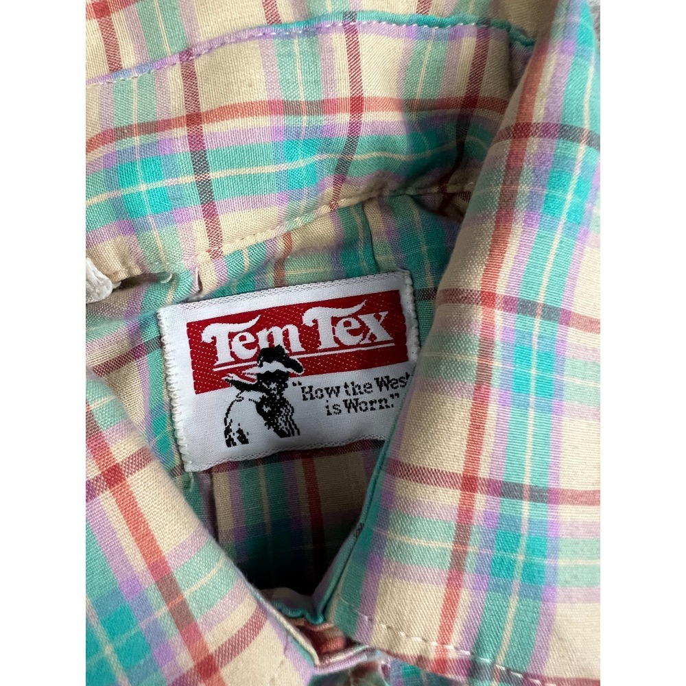 Tem Tex Western Shirt Womens M Multi Color Plaid Puff Sleeve Button Up Vintage - Picture 7 of 14